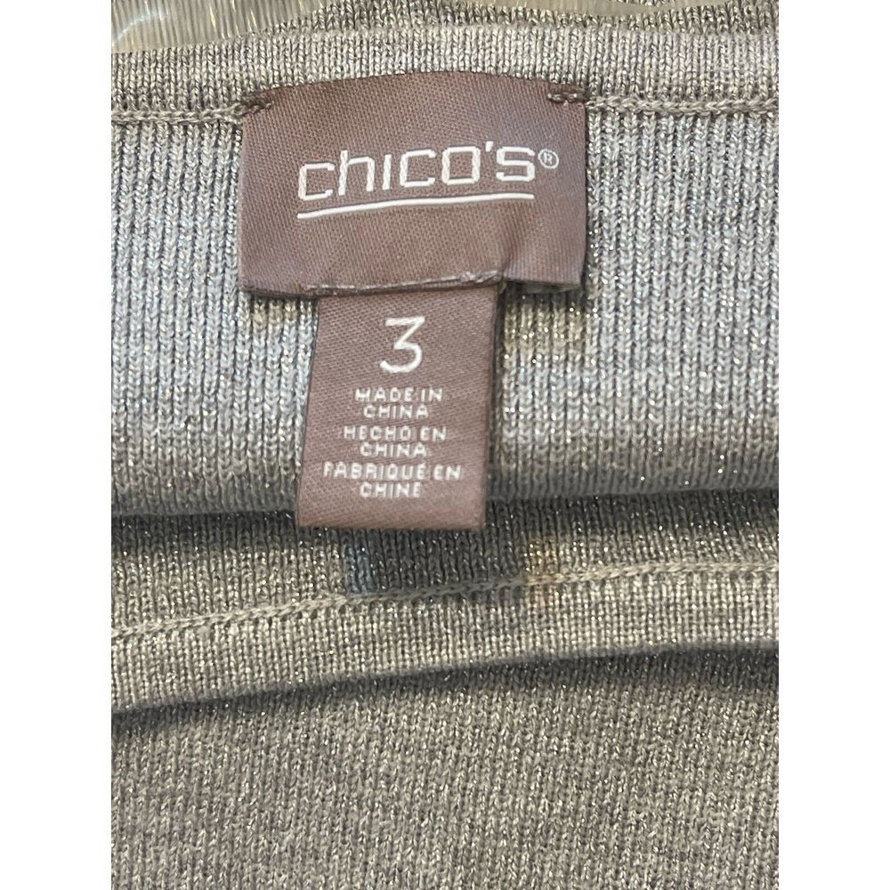 Chicos Sparkle Boat Nk Side Tie Pullover Silver Lurex Heather Size 3/XL 16 NWT - Picture 4 of 8
